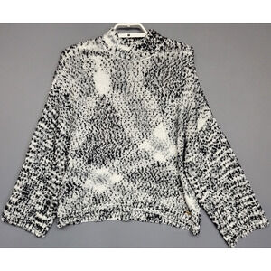 Marc New York Sweater Womens Large Black White Fuzzy Knit Pullover Soft Cozy